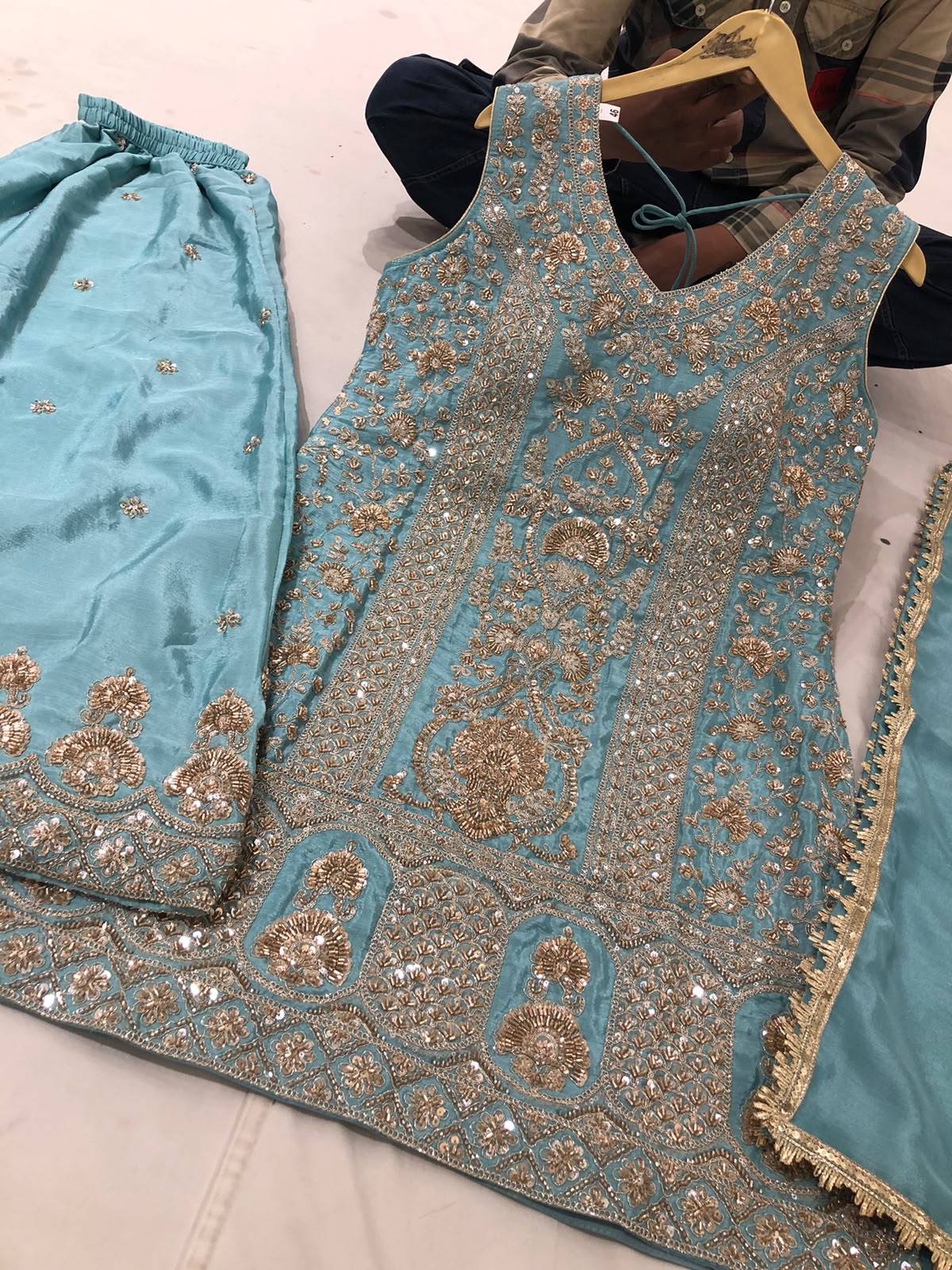 Aquamarine Gilded Sharara — Sharara Suits at Trendy Closet, Morrisville NC