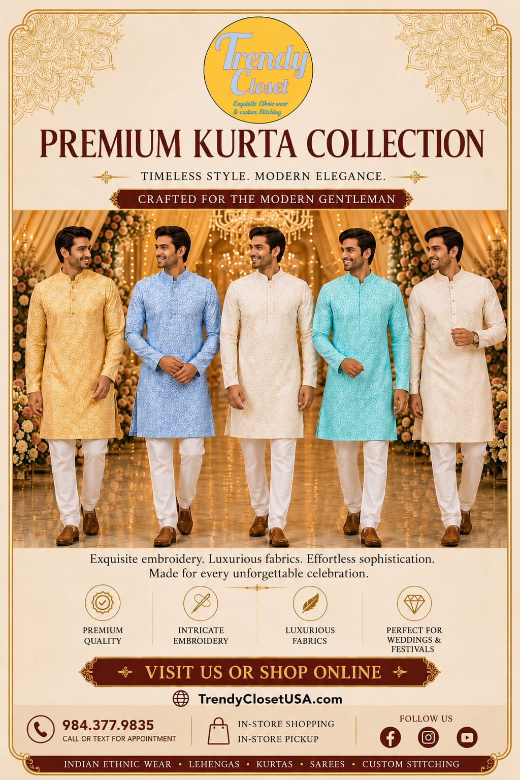 Regal Pastel Kurta Collection — Men's Wear at Trendy Closet, Morrisville NC