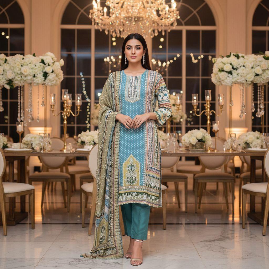 Azure Mosaic Kurta Set — Suit Set at Trendy Closet, Morrisville NC
