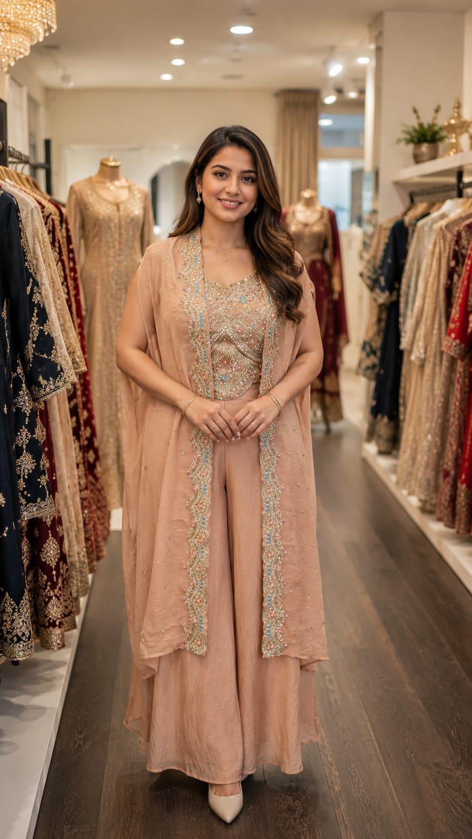 Peach Aura Cape Ensemble — Indo-Western at Trendy Closet, Morrisville NC