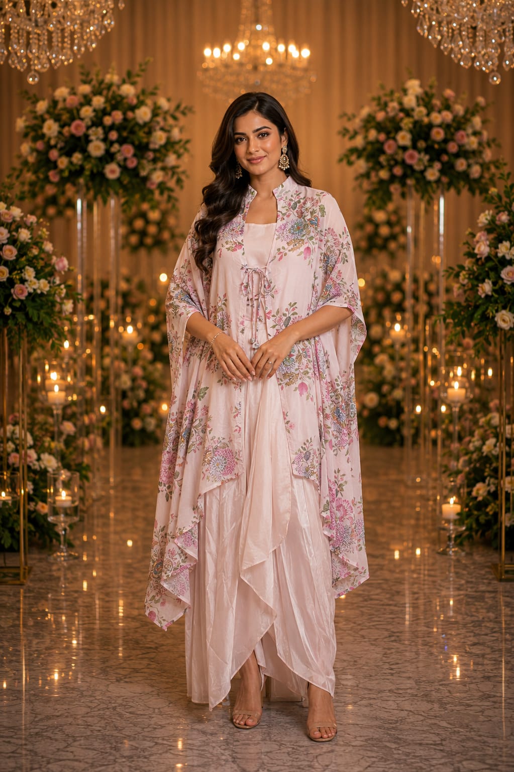 Blush Pink Floral Cape Style Dhoti Set — Indo-Western at Trendy Closet, Morrisville NC