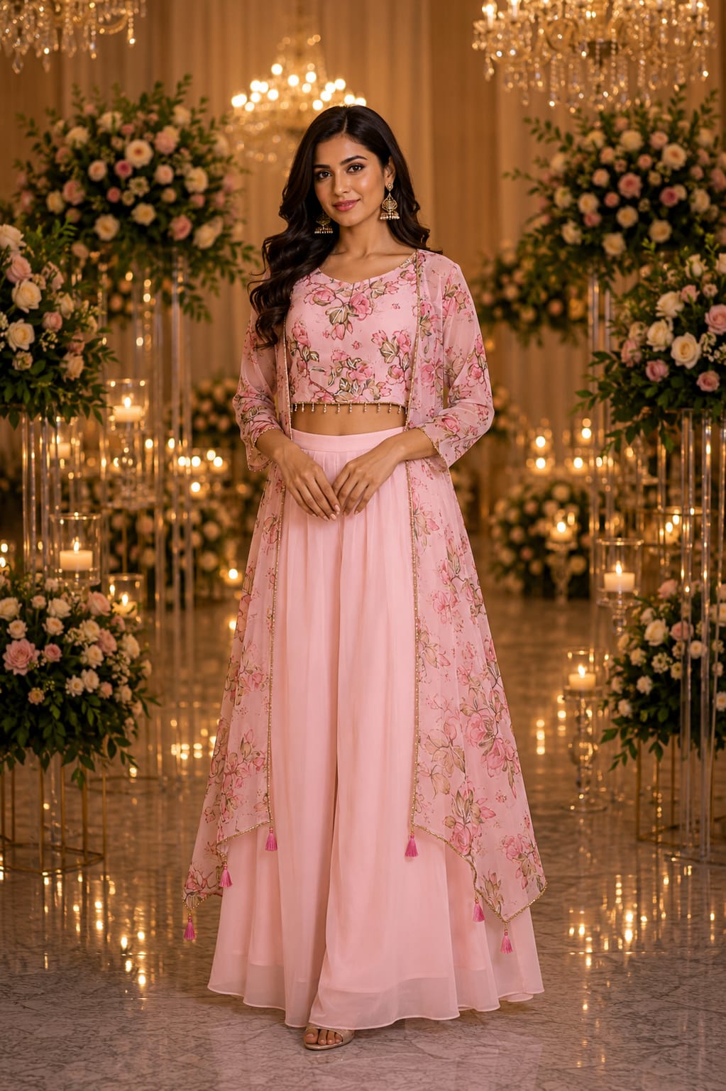Blush Pink Floral Cape with Palazzo Set — Palazzo Set at Trendy Closet, Morrisville NC