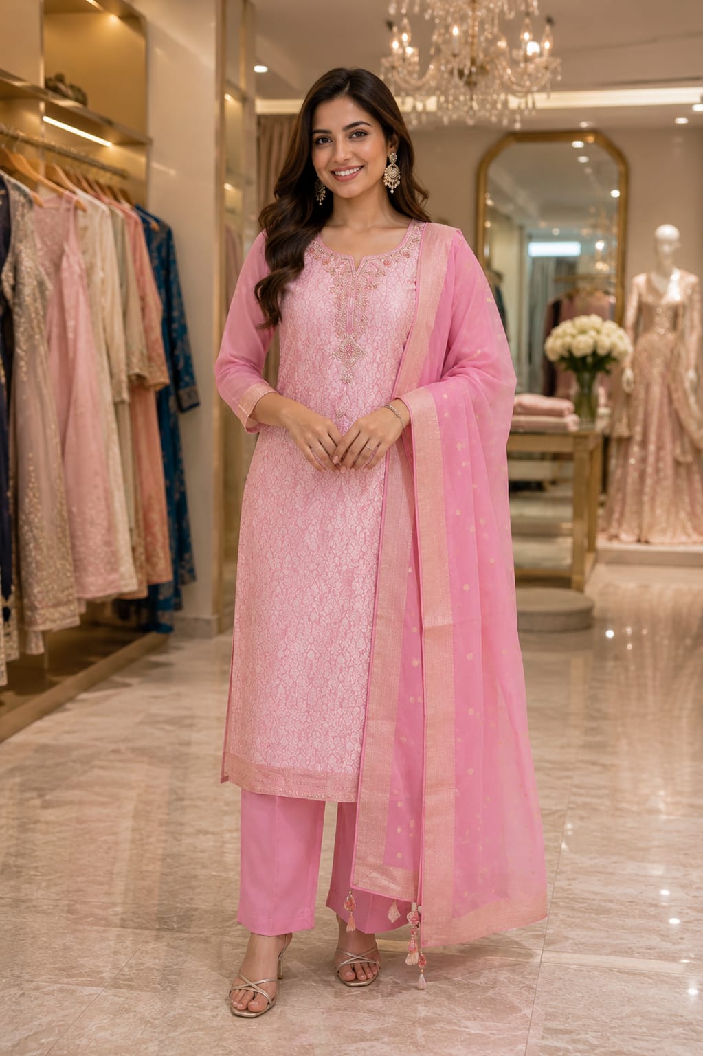 Blush Pink Grace Jacquard Suit Set — Suit Set at Trendy Closet, Morrisville NC
