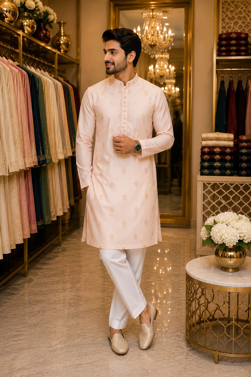 Blush Radiance Kurta Set — Men's Wear at Trendy Closet, Morrisville NC