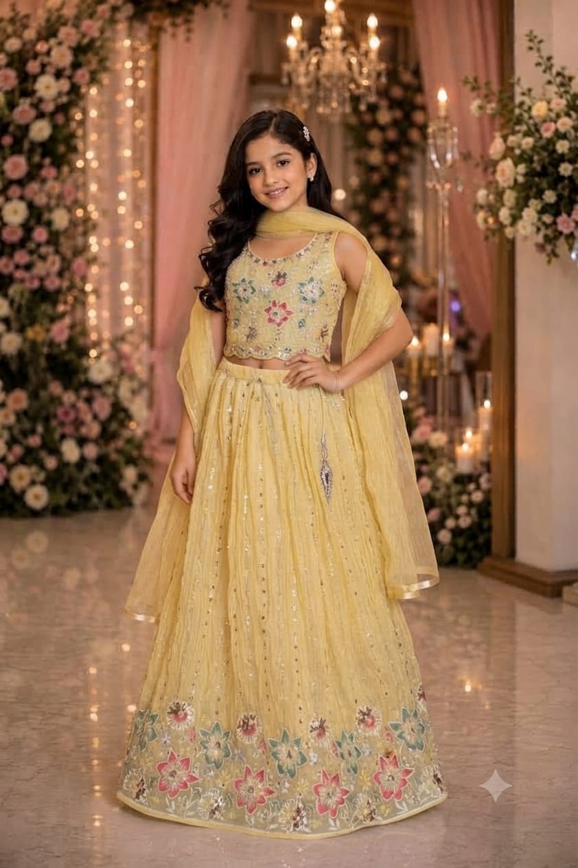 Golden Blossom Lehenga — Kids - Girl at Trendy Closet, Morrisville NC