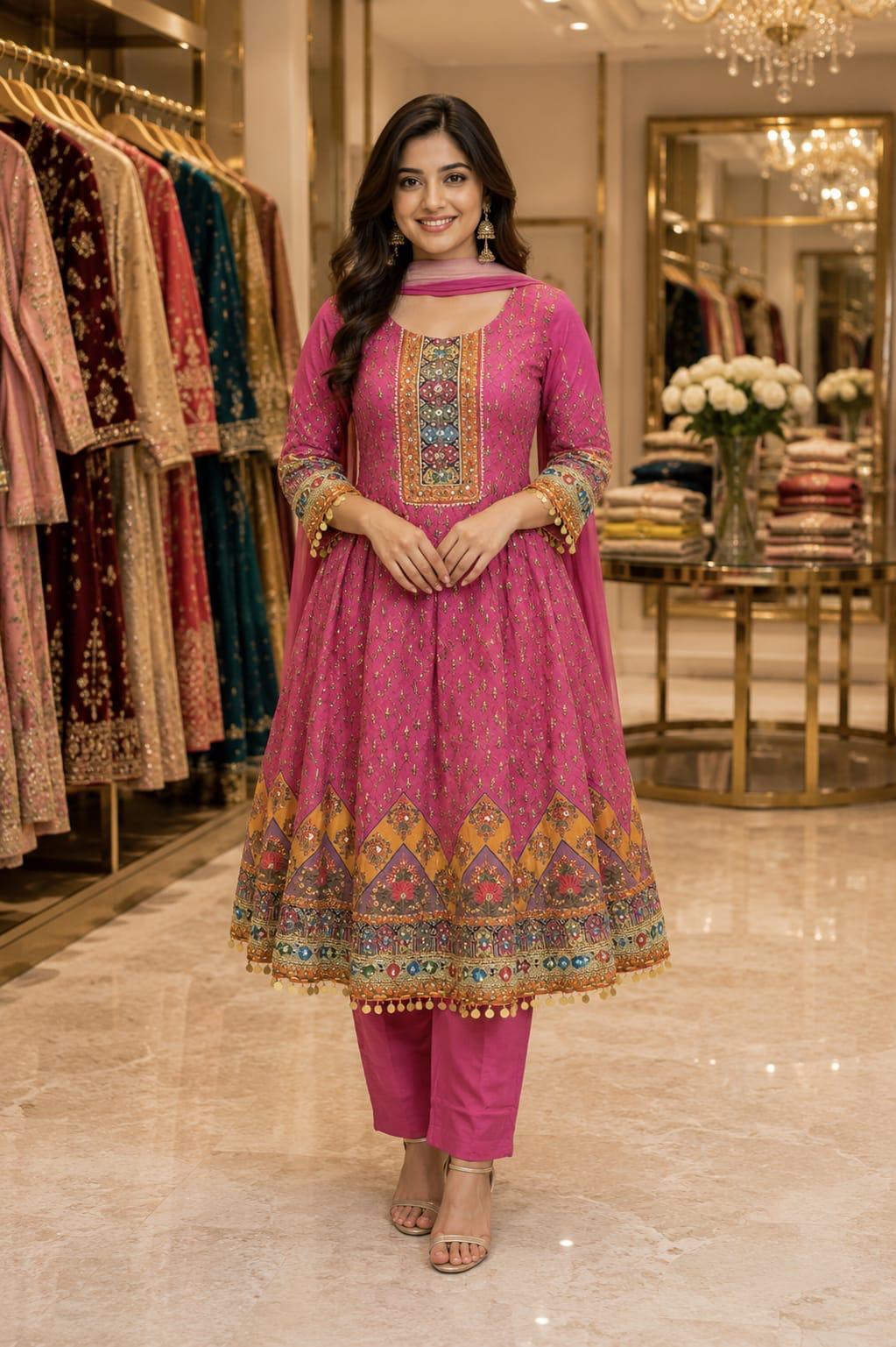 Magenta Mirage Anarkali Set — Suit Set at Trendy Closet, Morrisville NC