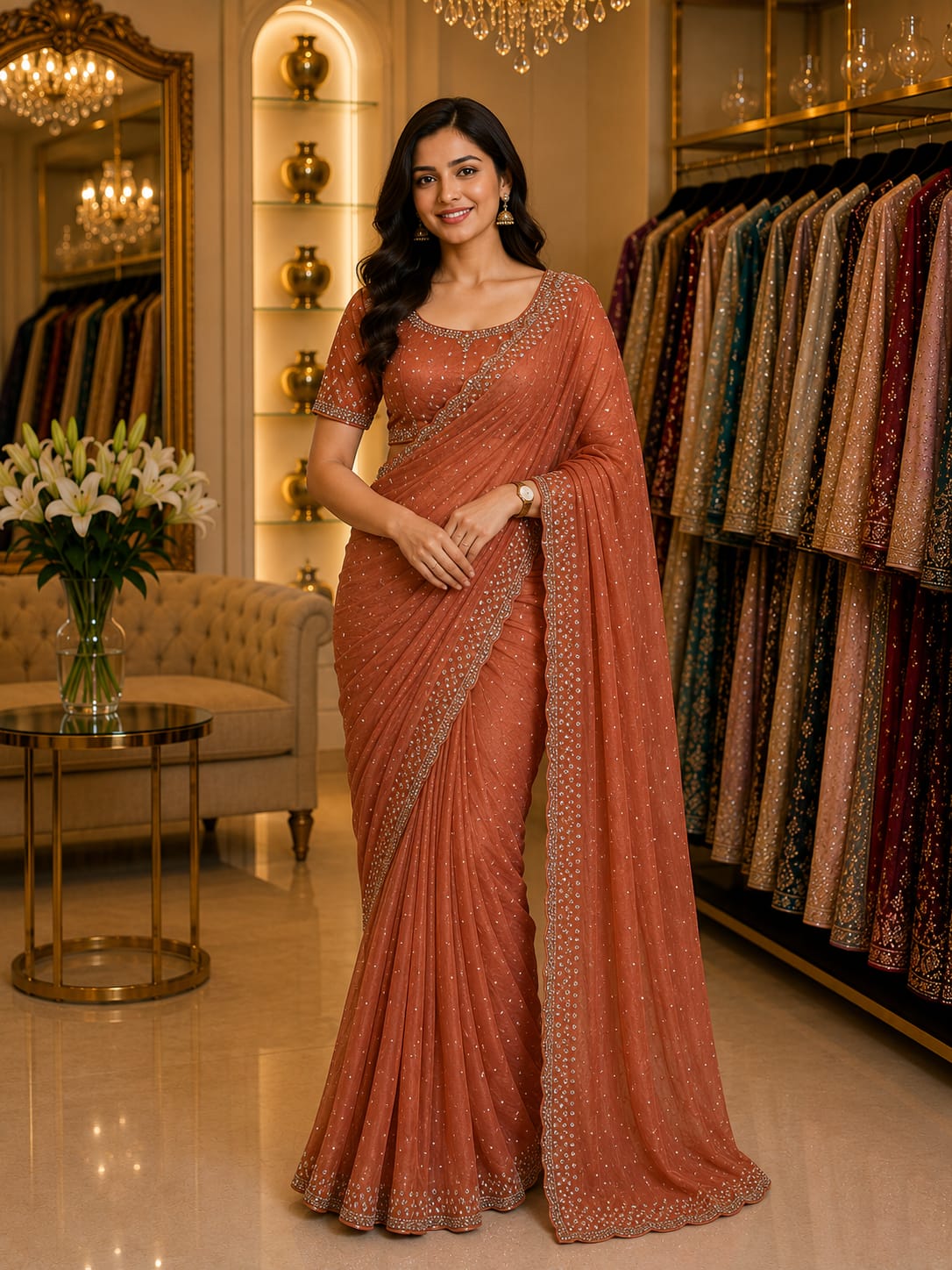 Rust Radiance Saree — Sarees at Trendy Closet, Morrisville NC
