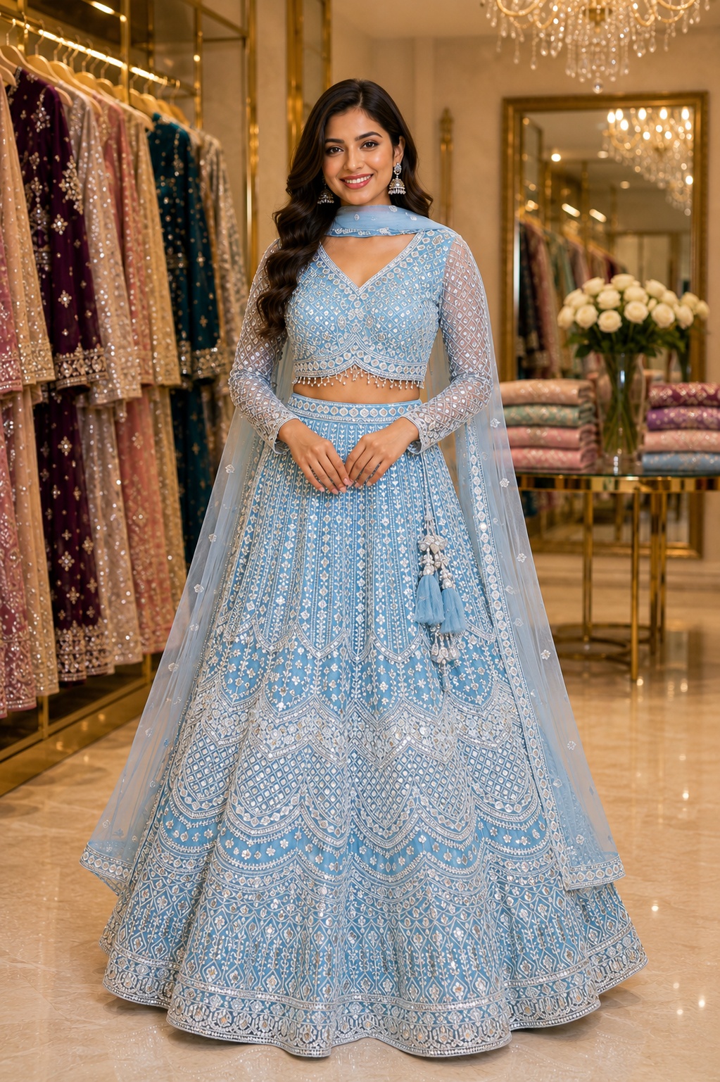 Celestial Ice Blue Bridal Lehenga — bridal-wear at Trendy Closet, Morrisville NC