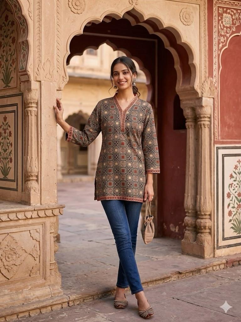 Heritage Geometric Tunic — Kurti at Trendy Closet, Morrisville NC