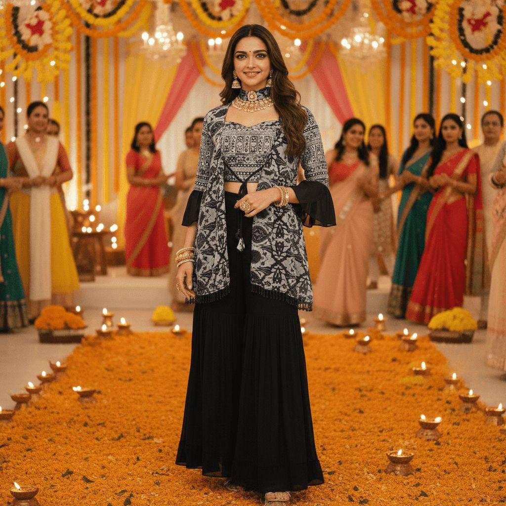 Midnight Bloom Indo-Western Set — Indo-Western at Trendy Closet, Morrisville NC