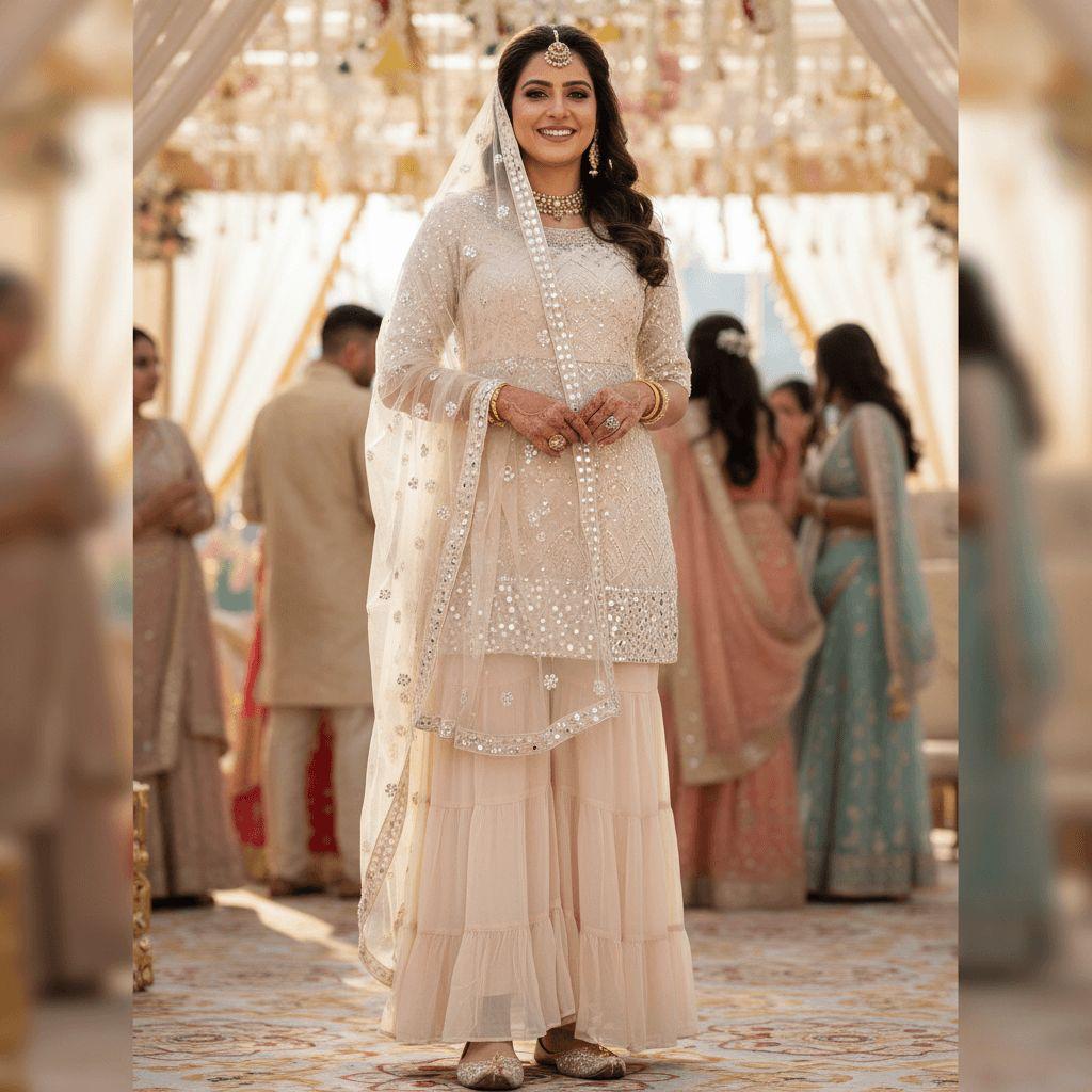 Ivory Mirror Glaze Sharara — Sharara Suits at Trendy Closet, Morrisville NC