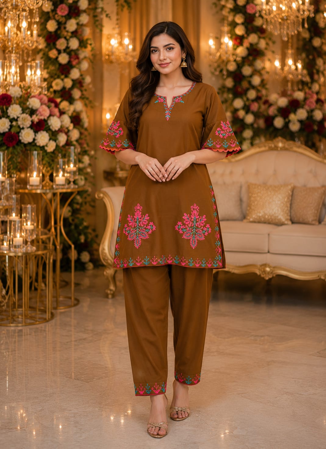 Cocoa Blossom Embroidered Suit Set — Suit Set at Trendy Closet, Morrisville NC