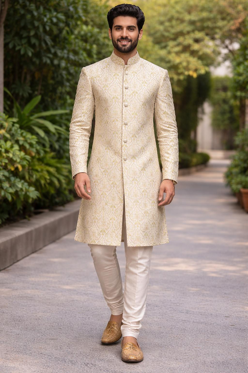 Ivory Bloom Sherwani — Men's Wear at Trendy Closet, Morrisville NC