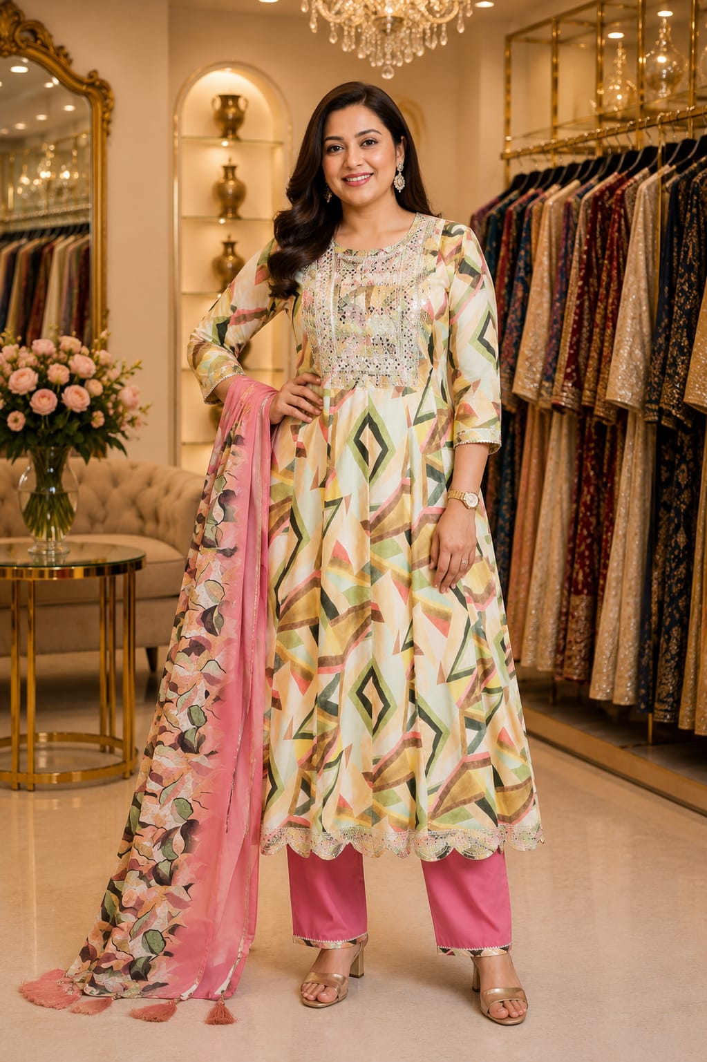Pastel Mosaic Anarkali Set — Suit Set at Trendy Closet, Morrisville NC