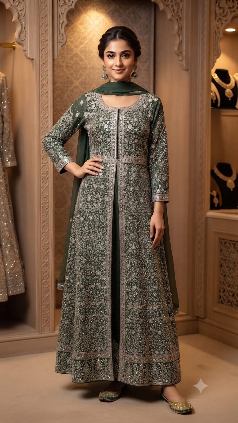 Emerald Filigree Jacket Suit — Indo-Western at Trendy Closet, Morrisville NC