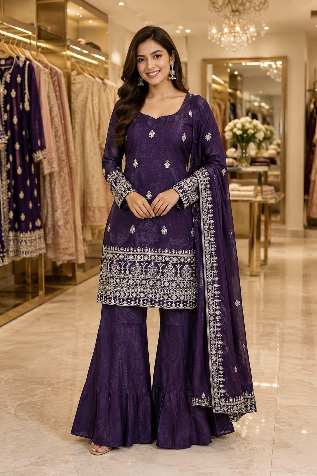 Amethyst Regal Sharara Set — Sharara Suits at Trendy Closet, Morrisville NC