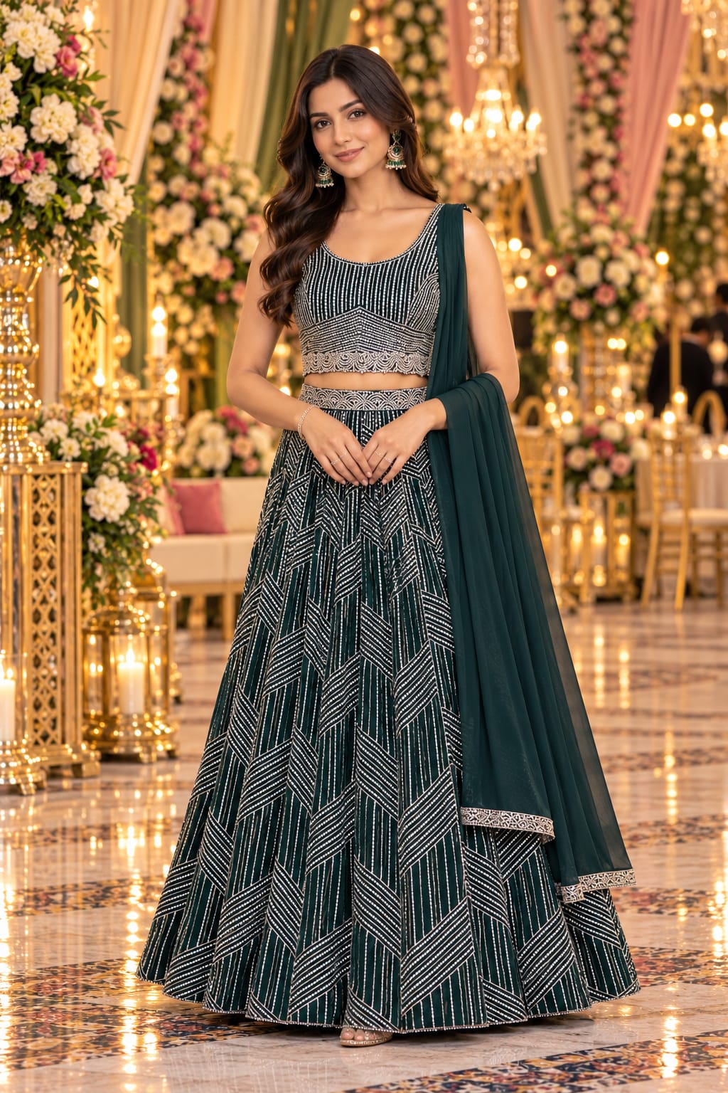 Emerald Chevron Lehenga — Lehengas at Trendy Closet, Morrisville NC