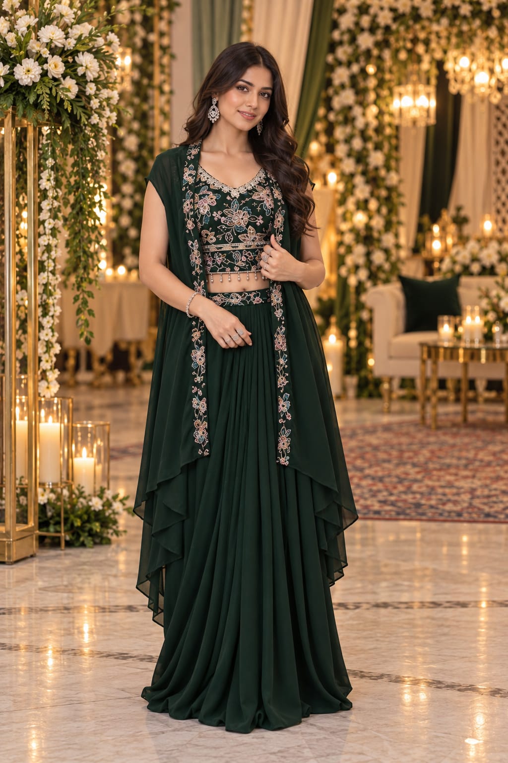 Emerald Flora Cape Set — Indo-Western at Trendy Closet, Morrisville NC
