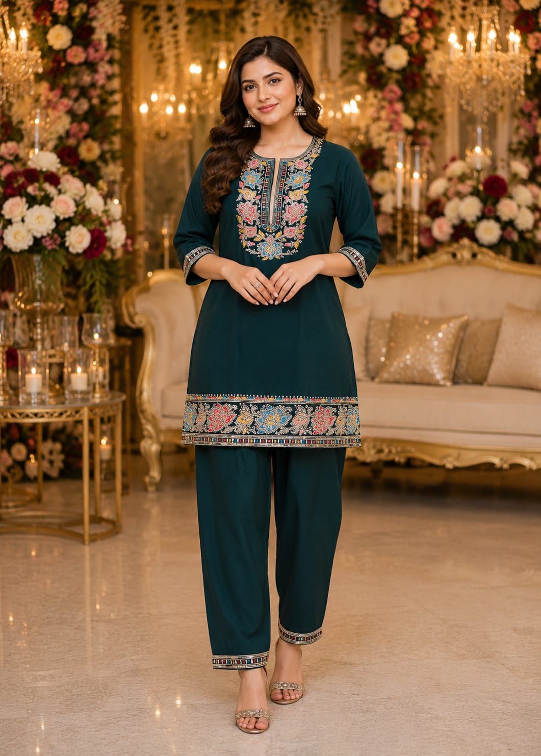 Emerald Heritage Embroidered Suit Set — Suit Set at Trendy Closet, Morrisville NC