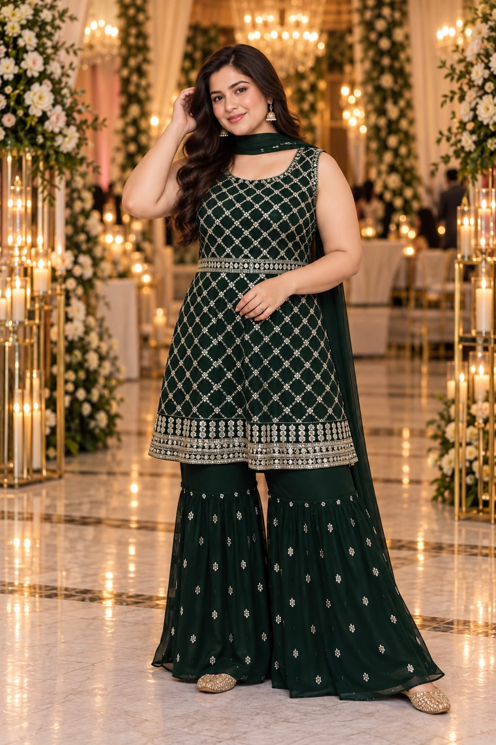 Emerald Lattice Sharara — Sharara Suits at Trendy Closet, Morrisville NC