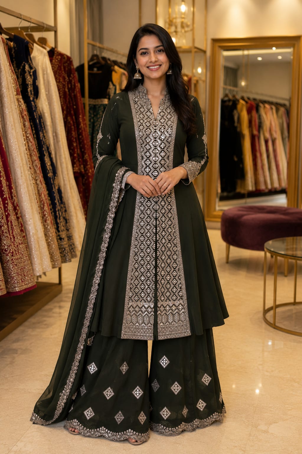 Emerald Mirror Sharara Set — Sharara Suits at Trendy Closet, Morrisville NC