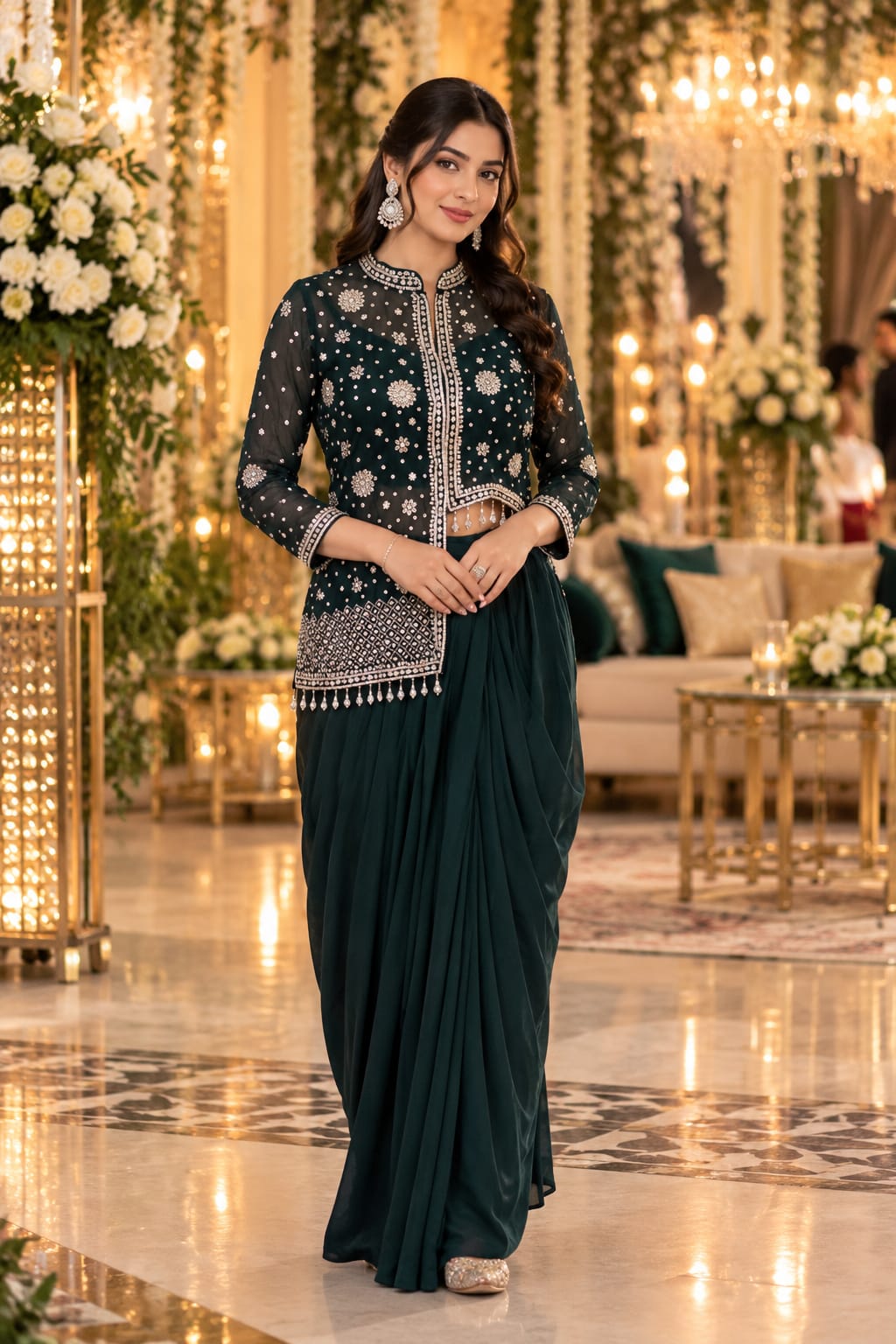 Emerald Night Draped Ensemble — Indo-Western at Trendy Closet, Morrisville NC