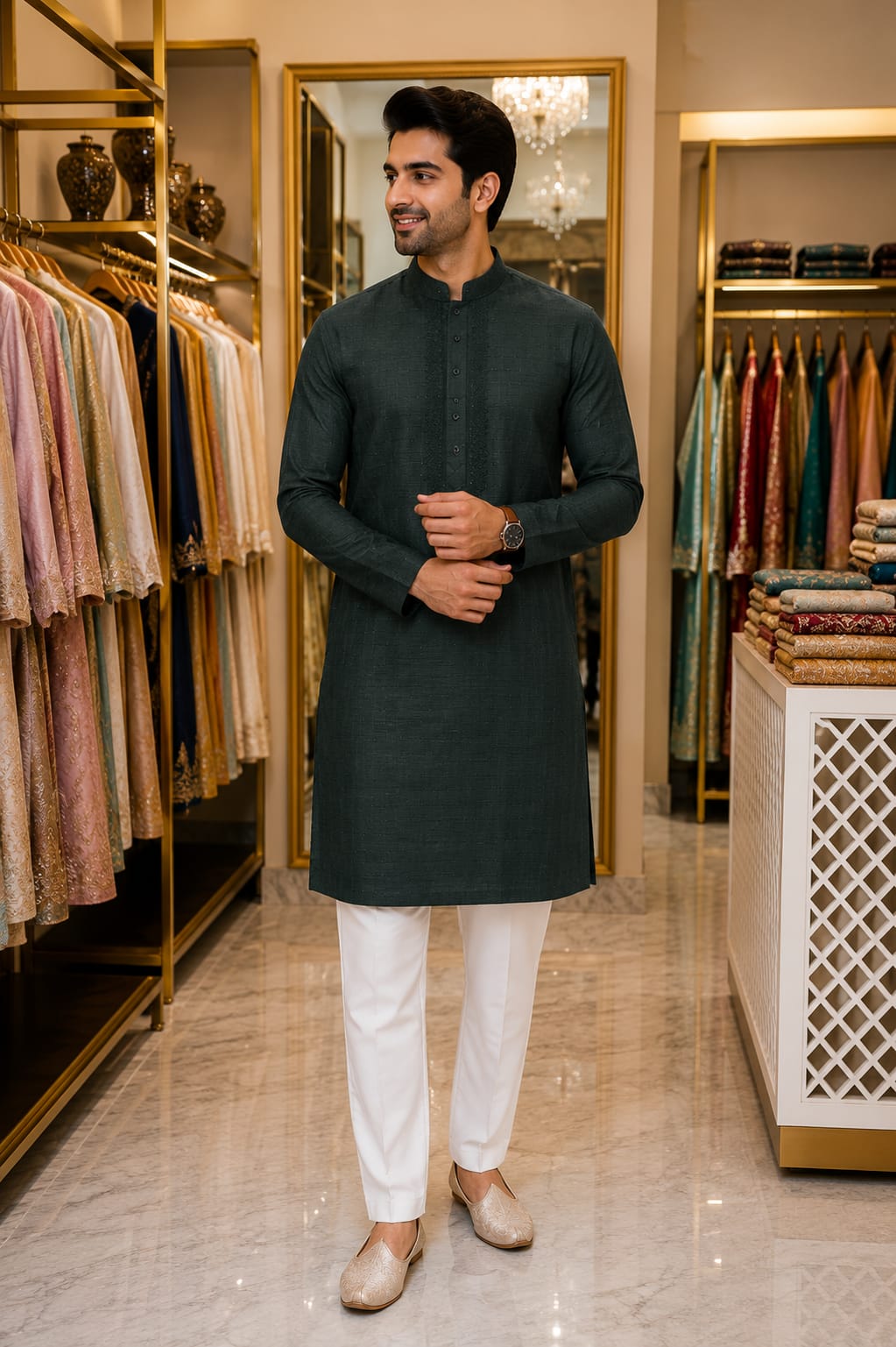 Emerald Sovereign Kurta — Men's Wear at Trendy Closet, Morrisville NC