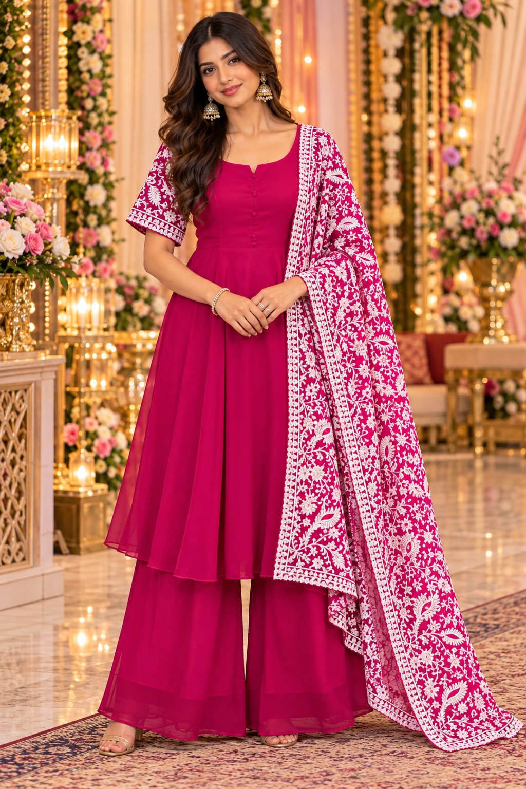 Magenta Floret Georgette Set — Palazzo Set at Trendy Closet, Morrisville NC