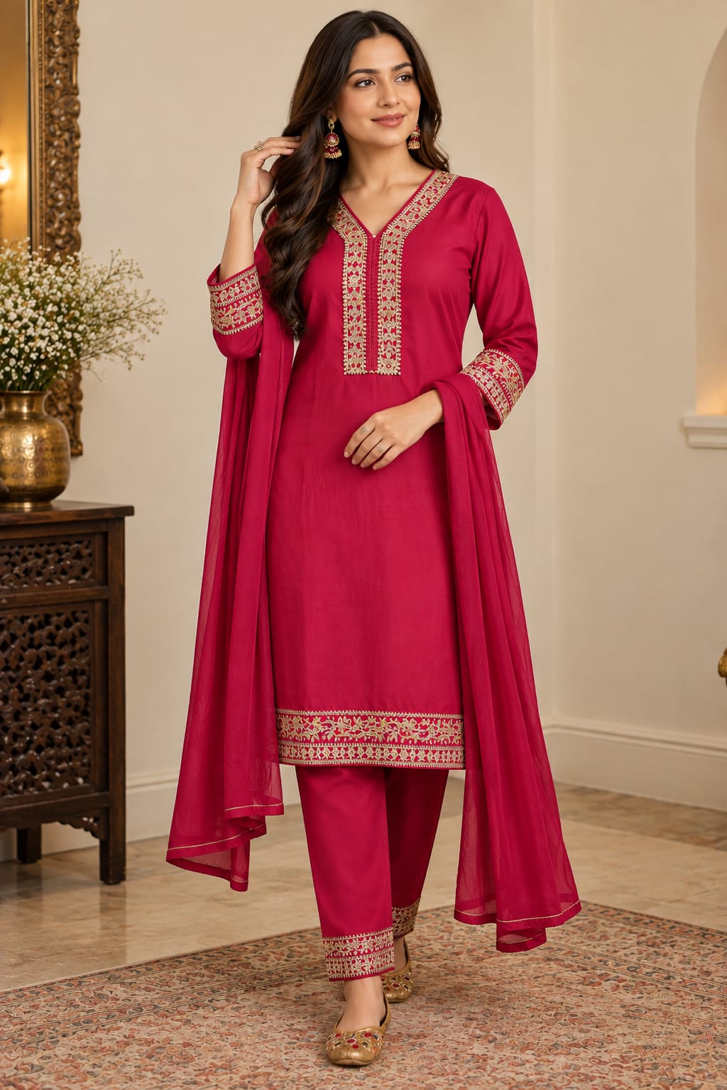 Magenta Gota Silk Set — Suit Set at Trendy Closet, Morrisville NC