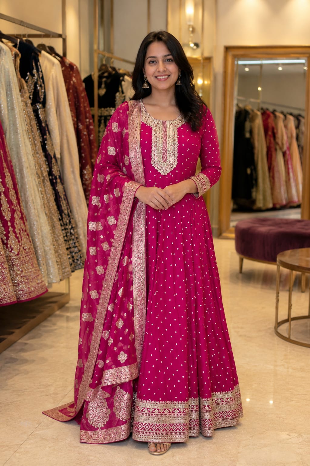Majestic Rani Silk Anarkali Gown — Gowns at Trendy Closet, Morrisville NC