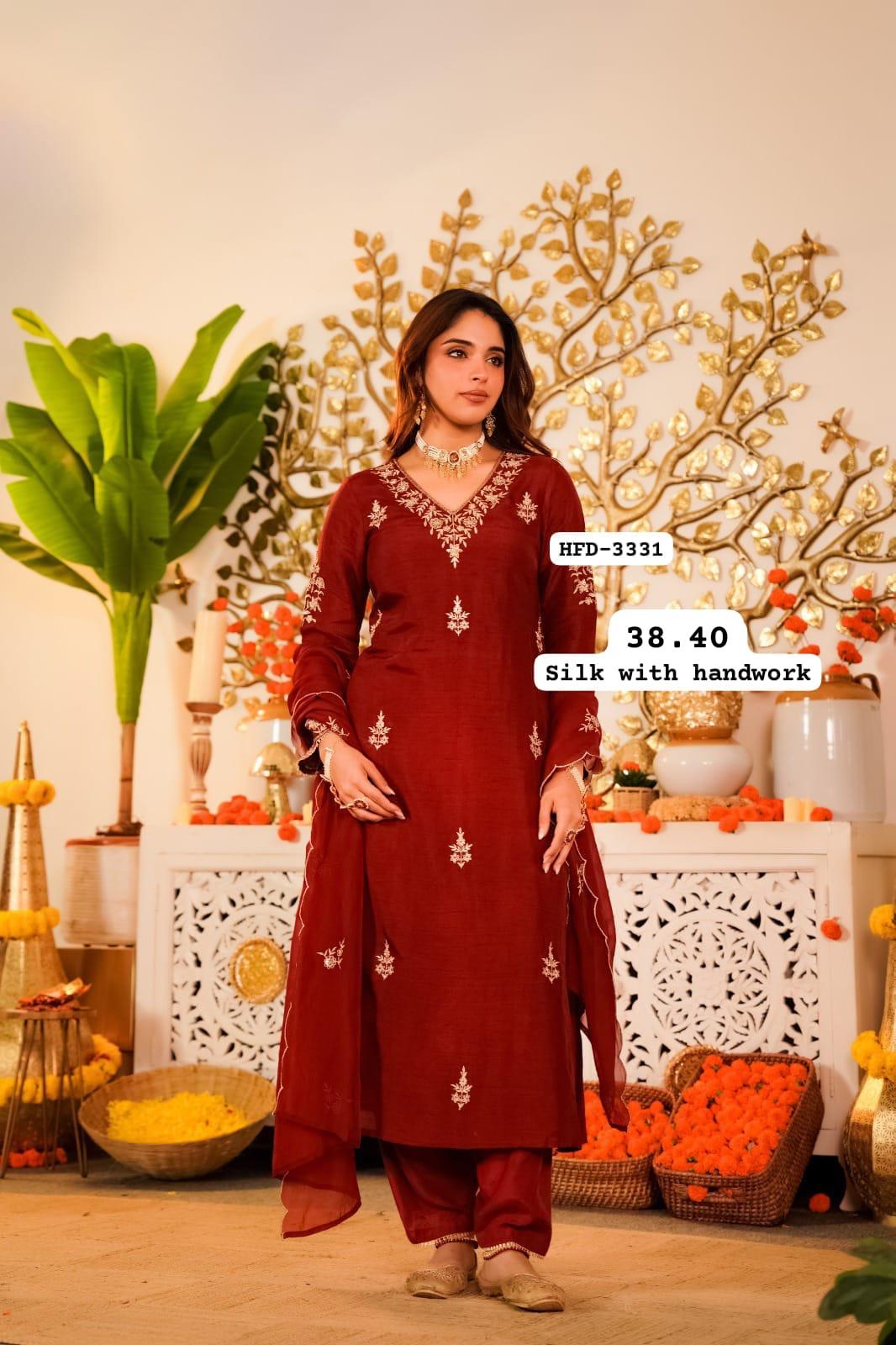 Maroon Flora Silk Suit — Suit Set at Trendy Closet, Morrisville NC