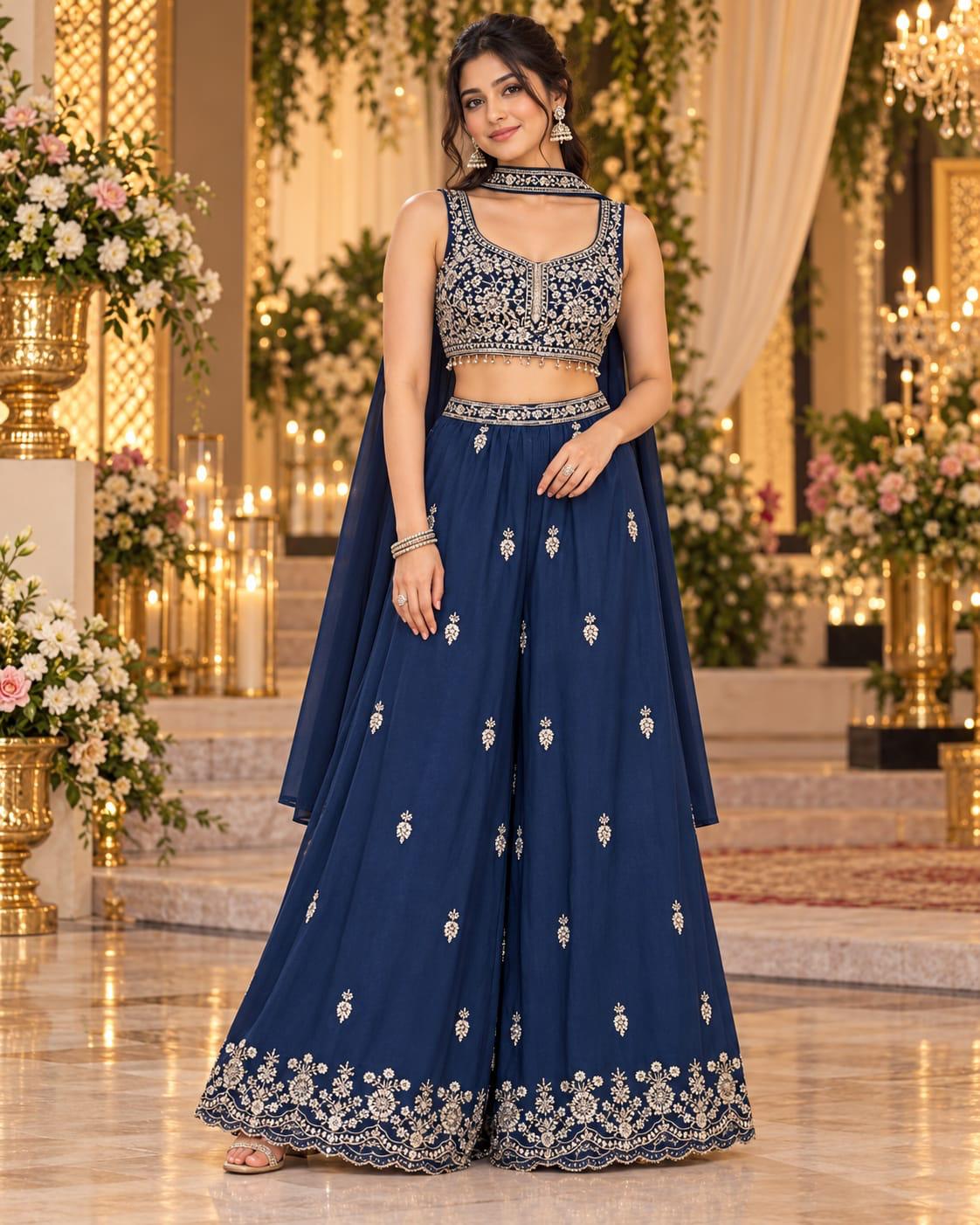 Midnight Azure Resham Palazzo Set — Palazzo Set at Trendy Closet, Morrisville NC