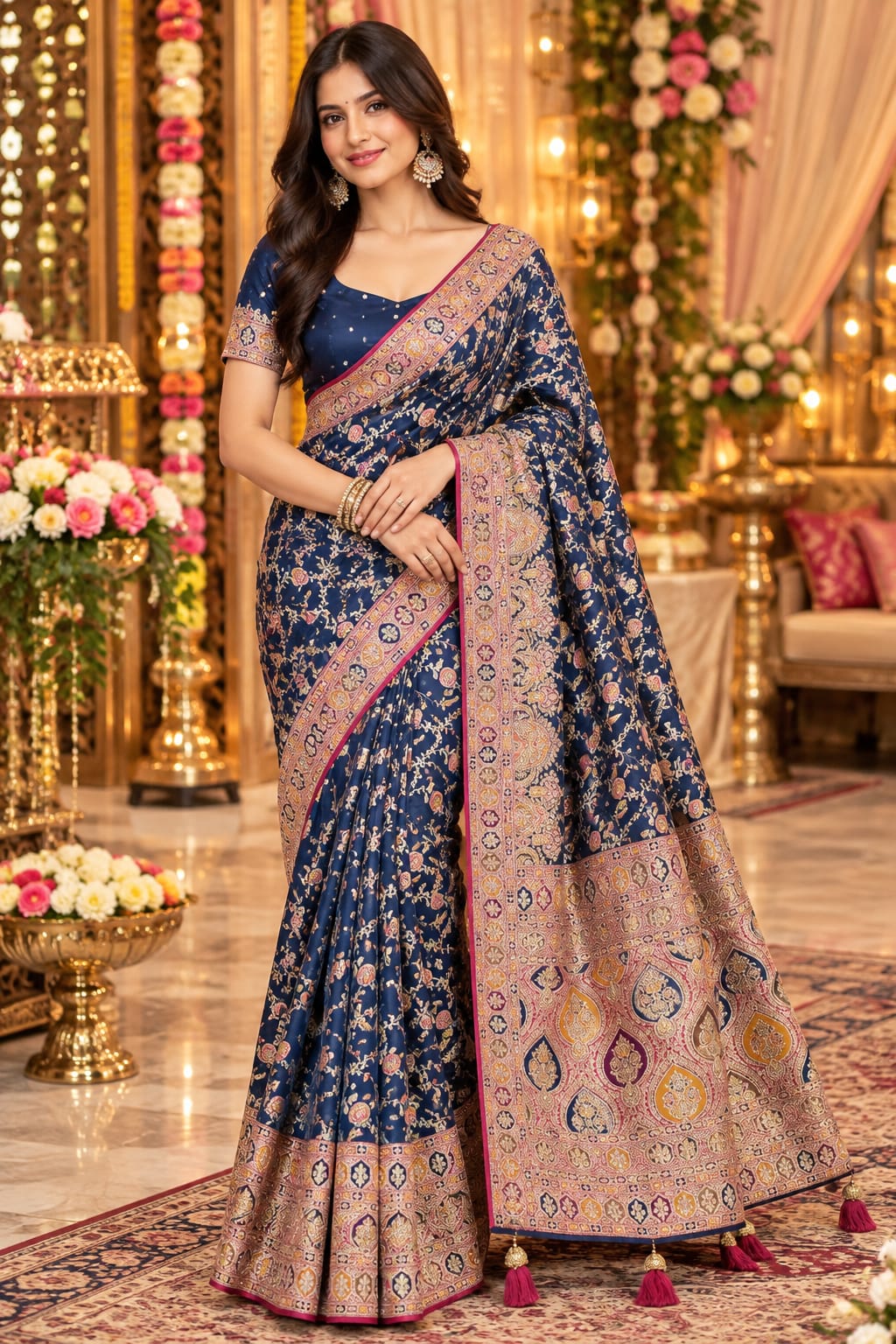 Midnight Azure Silk Saree — Sarees at Trendy Closet, Morrisville NC