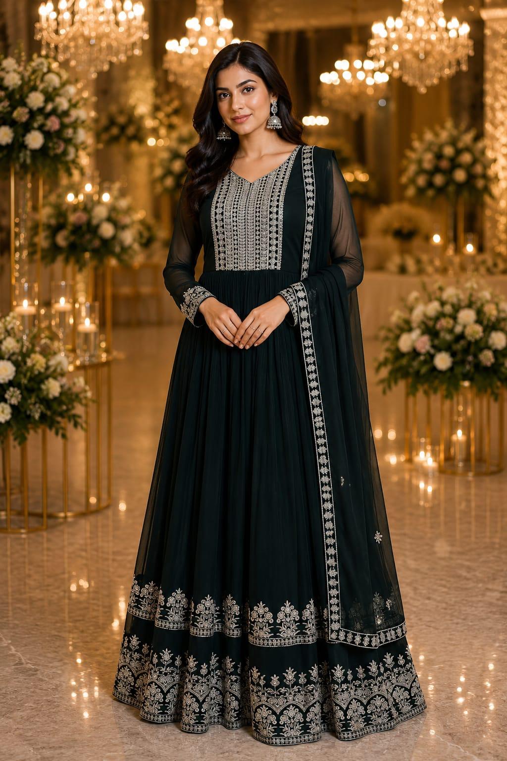 Midnight Emerald Embroidered Gown — Gowns at Trendy Closet, Morrisville NC