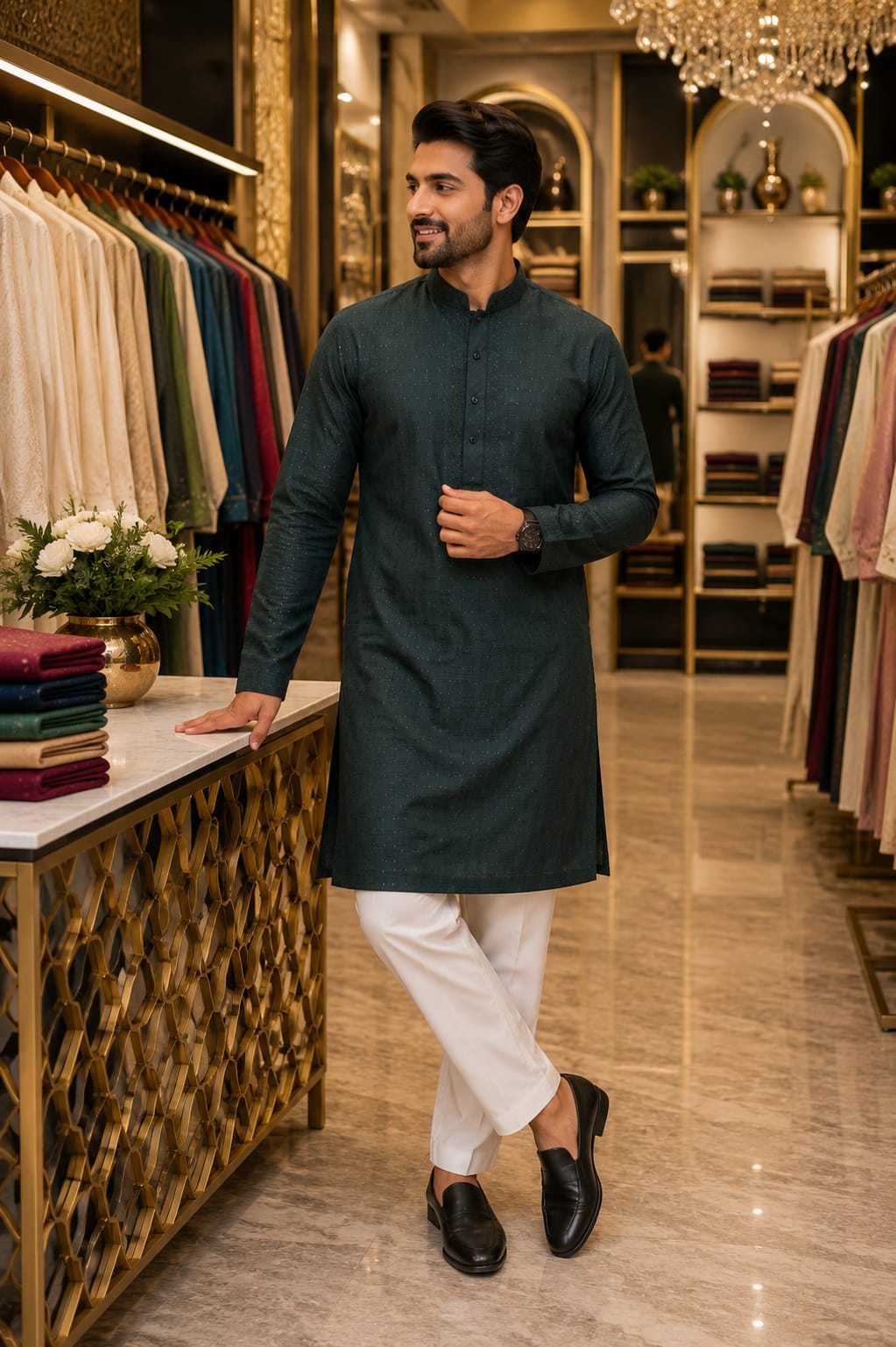 Midnight Emerald Kurta Set — Men's Wear at Trendy Closet, Morrisville NC