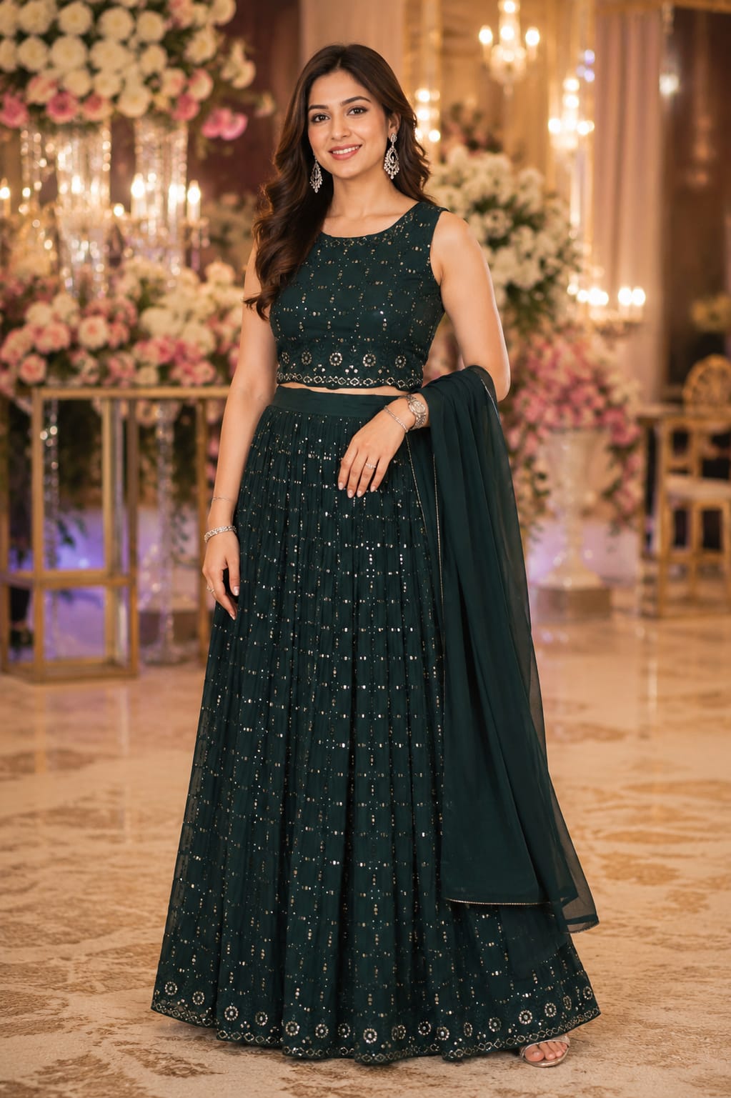 Midnight Emerald Sequin Lehenga — Lehengas at Trendy Closet, Morrisville NC