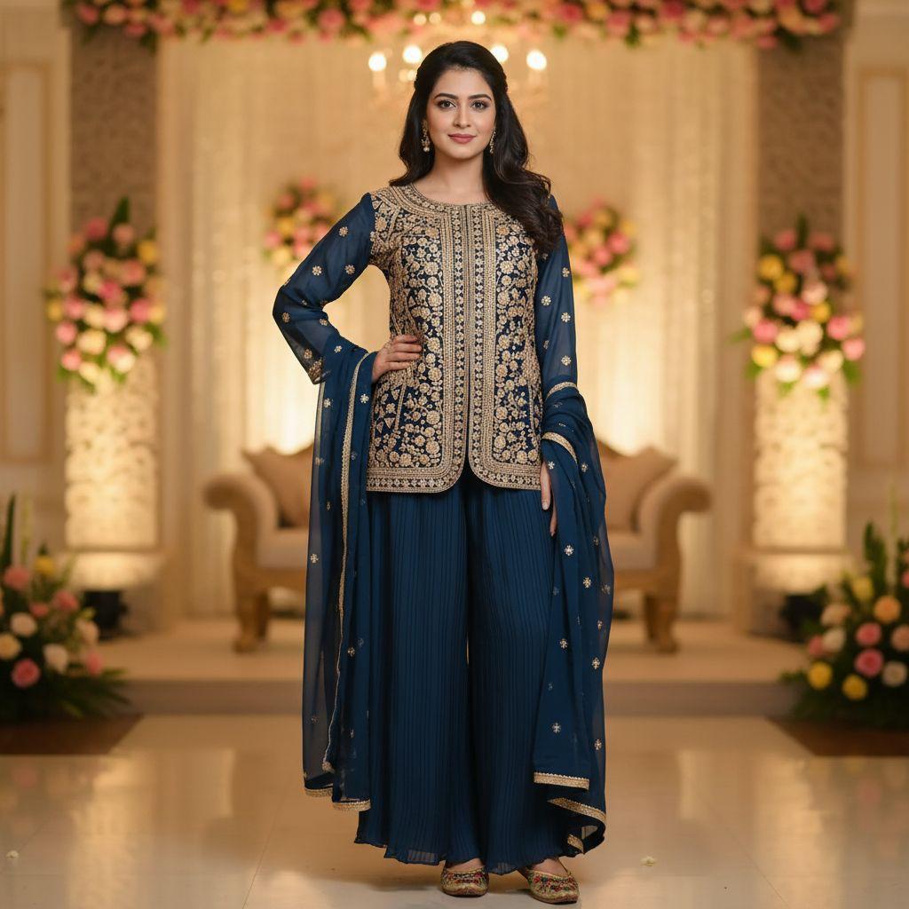 Midnight Peacock Pleated Set — Palazzo Set at Trendy Closet, Morrisville NC