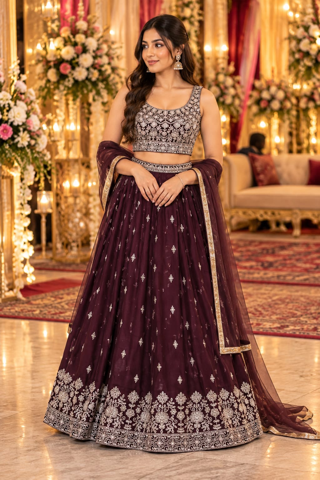 Mystic Wine Zardosi Lehenga — Lehengas at Trendy Closet, Morrisville NC