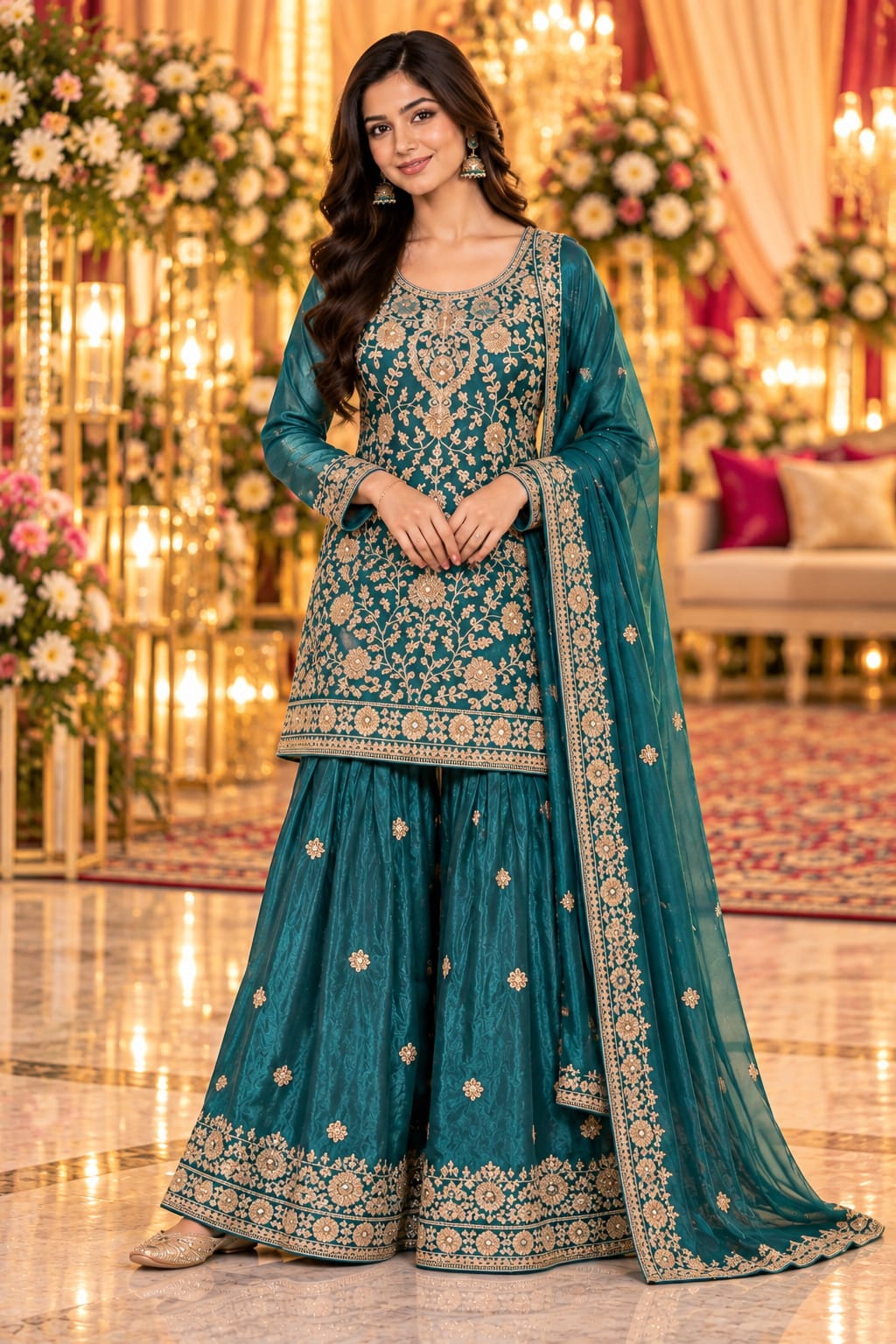 Peacock Blossom Sharara Set — Sharara Suits at Trendy Closet, Morrisville NC
