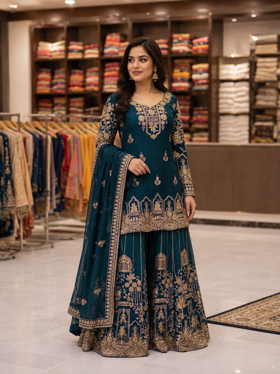 Peacock Royale Sharara Set — Sharara Suits at Trendy Closet, Morrisville NC