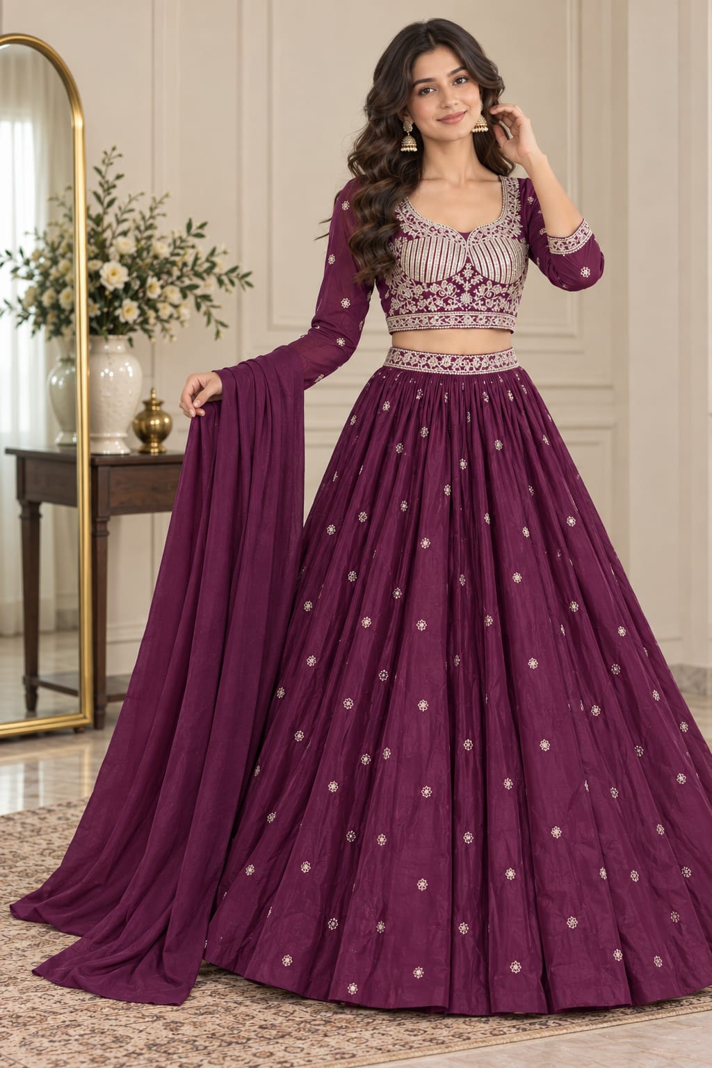 Plum Blossom Georgette Lehenga — Lehengas at Trendy Closet, Morrisville NC