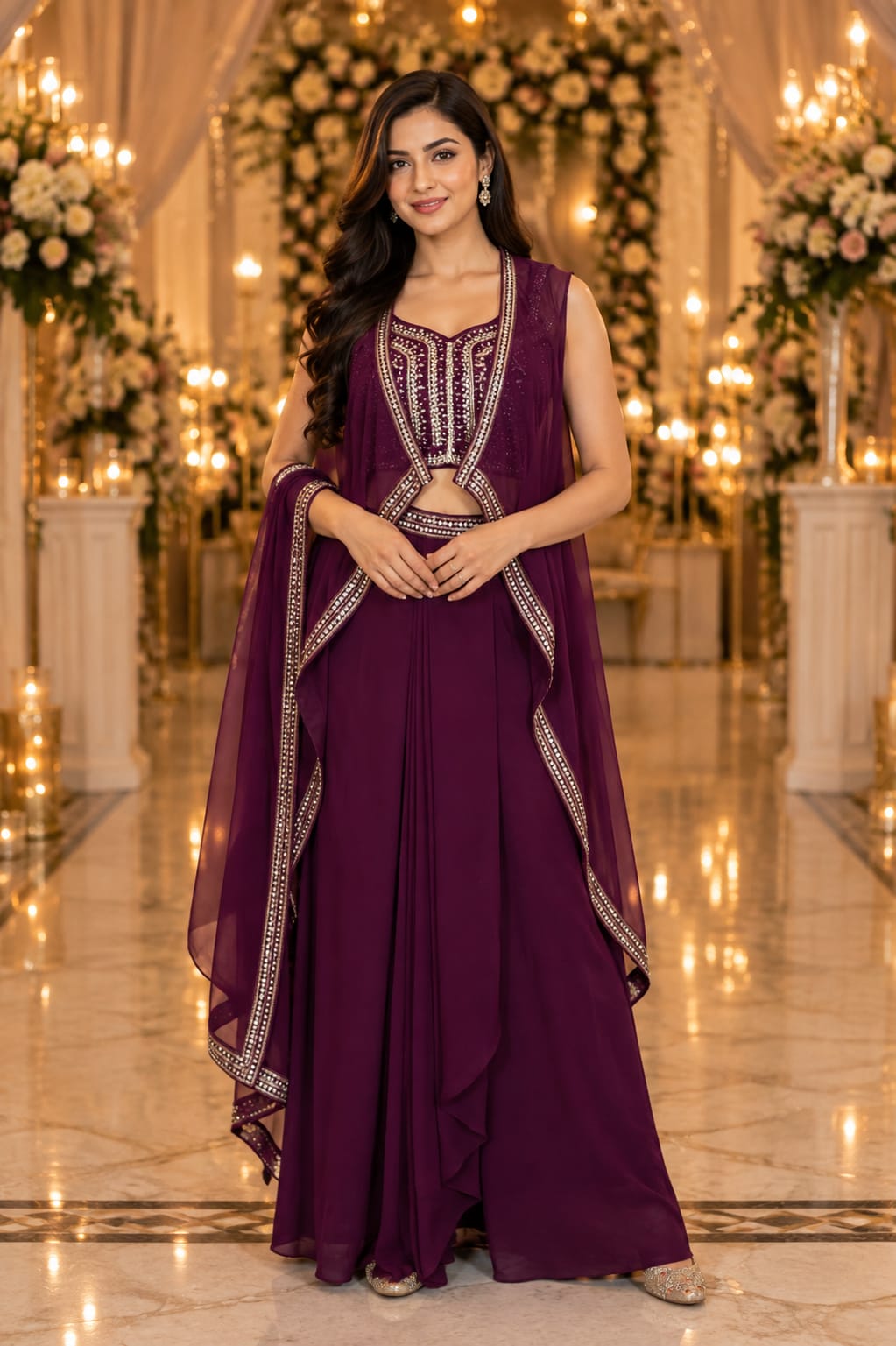 Plum Regalia Cape Set — Indo-Western at Trendy Closet, Morrisville NC