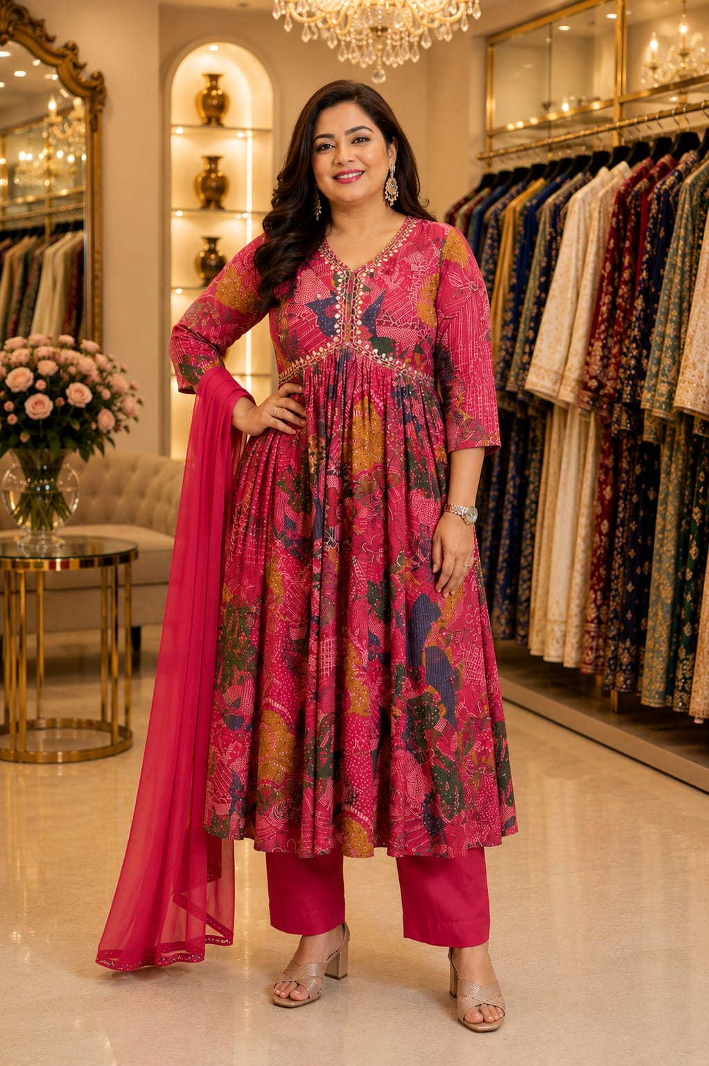 Rani Pink Radiance Anarkali — Suit Set at Trendy Closet, Morrisville NC