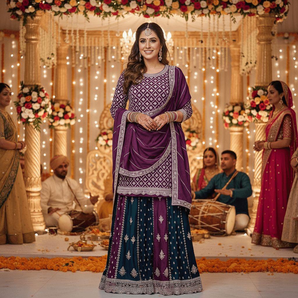 Royal Amethyst & Teal Sharara Set — Sharara Suits at Trendy Closet, Morrisville NC