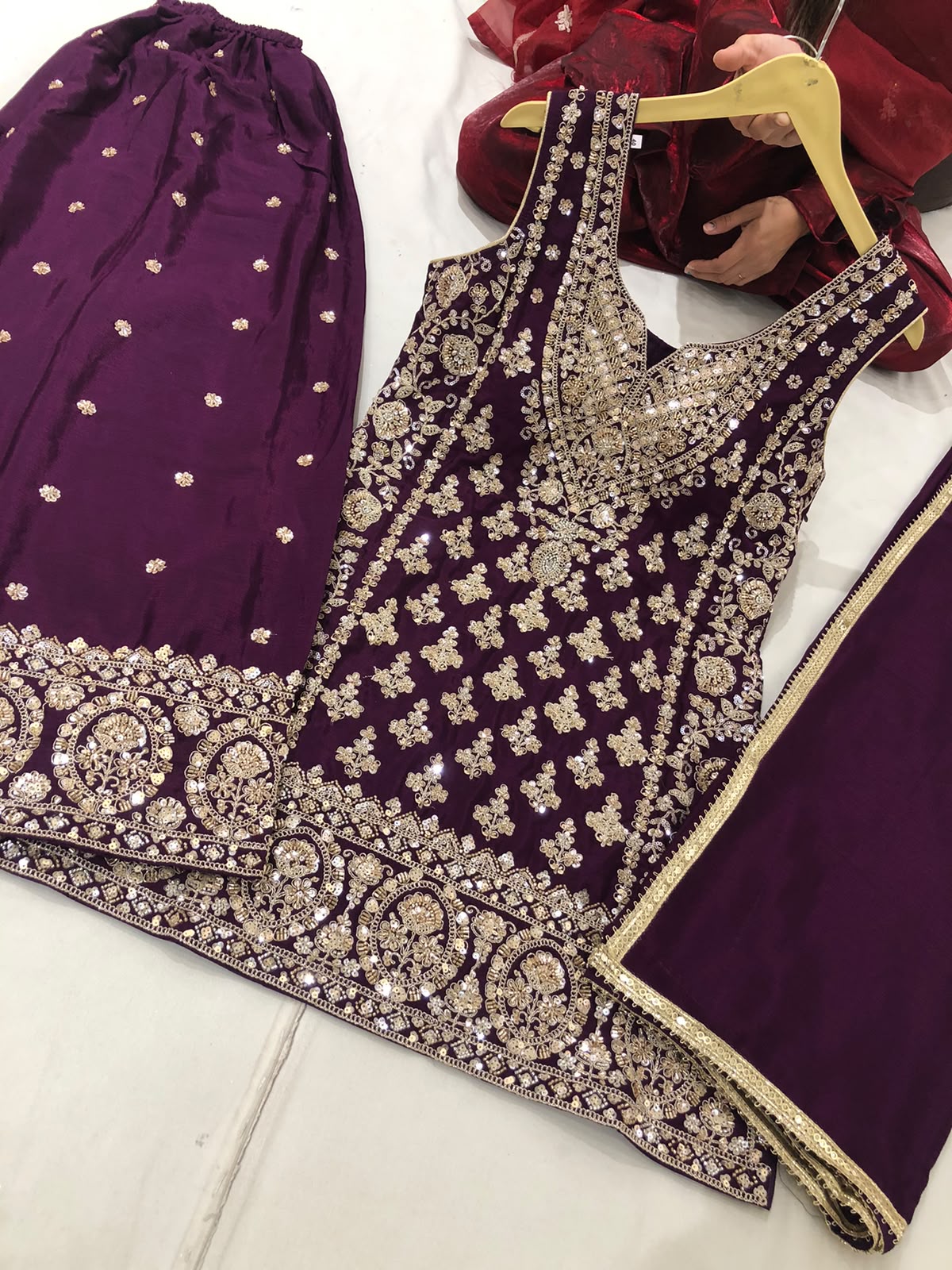 Royal Plum Mirrorwork Sharara — Sharara Suits at Trendy Closet, Morrisville NC