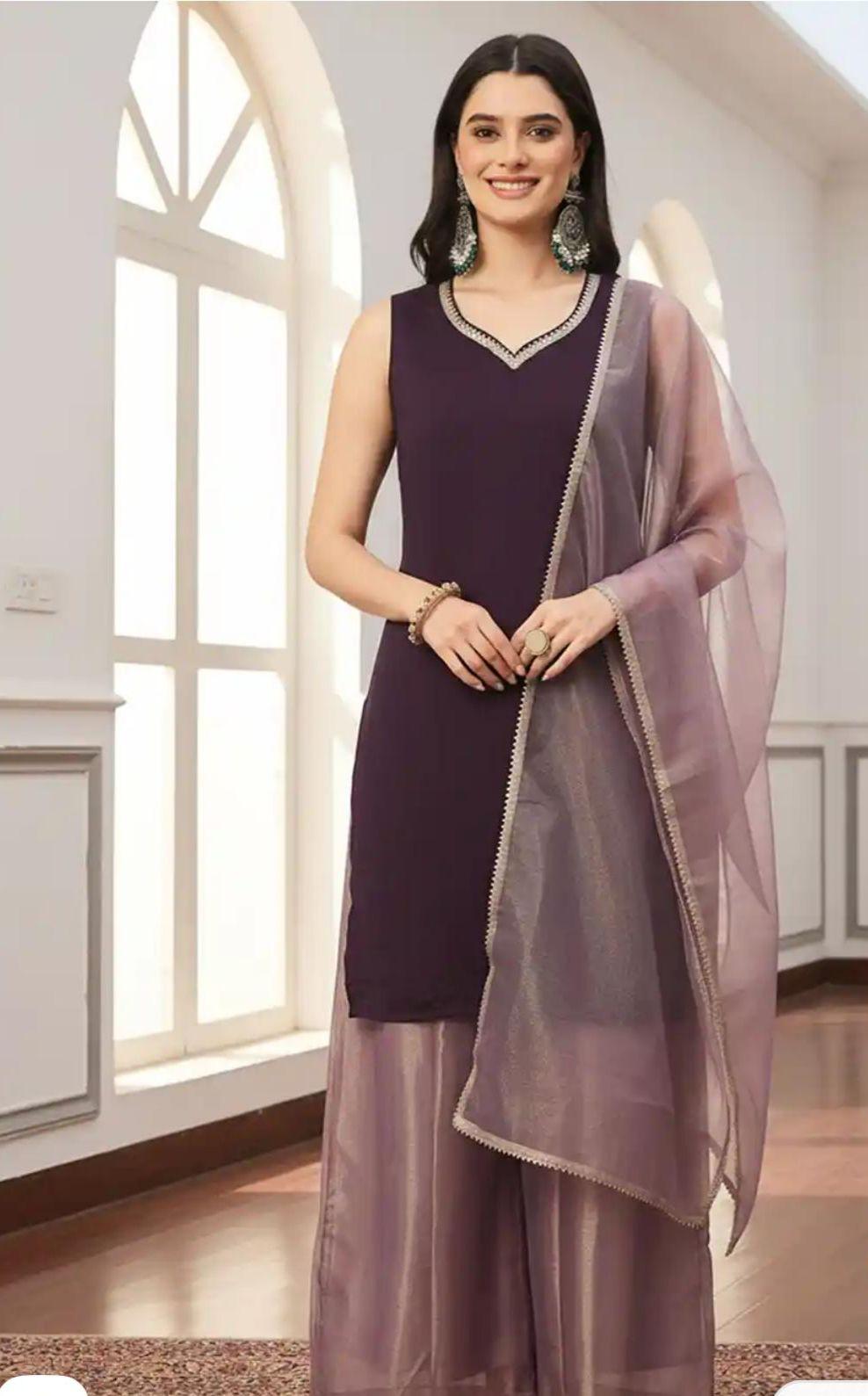 Royal Plum Organza Set — Sharara Suits at Trendy Closet, Morrisville NC