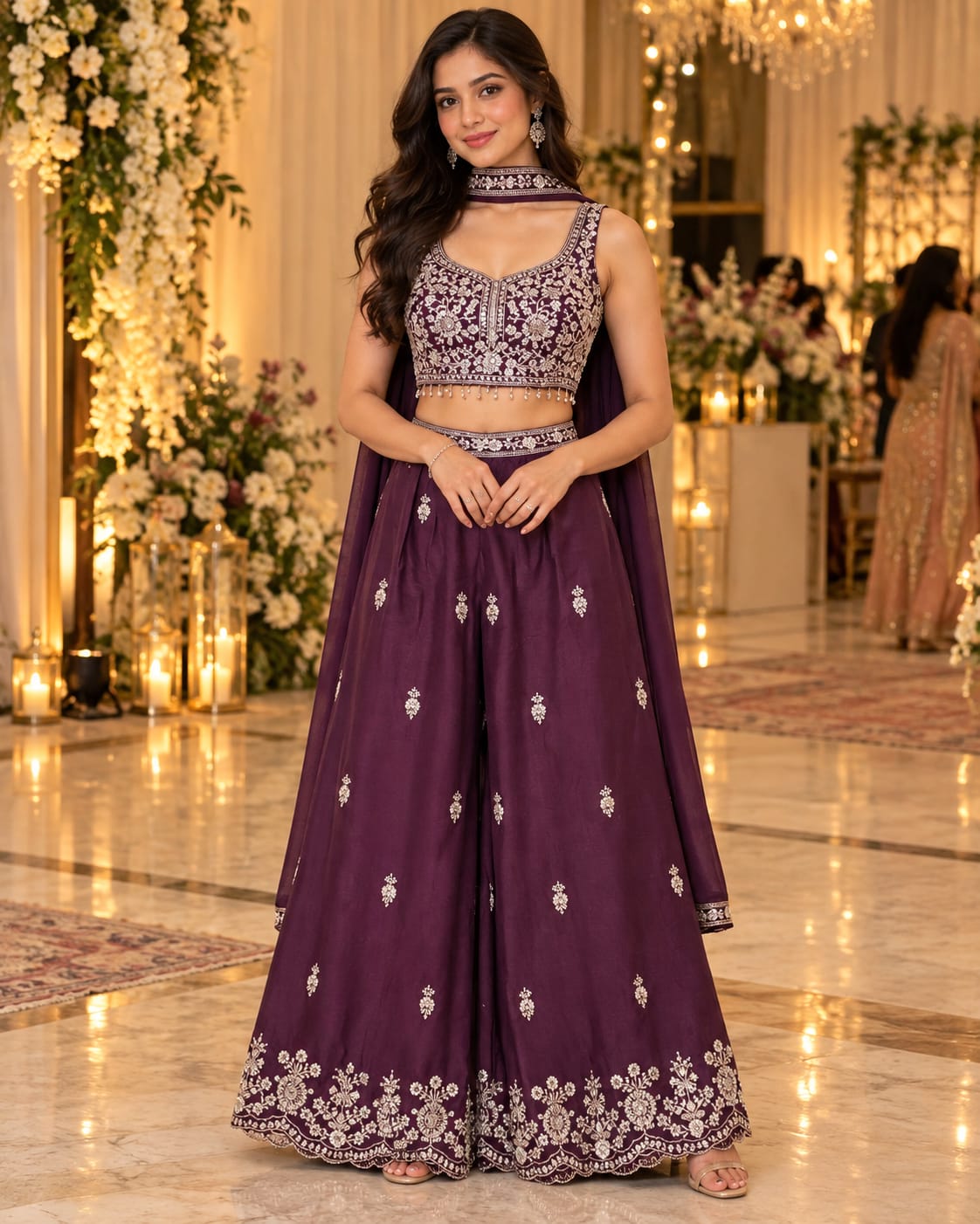 Royal Plum Resham Sharara — Sharara Suits at Trendy Closet, Morrisville NC