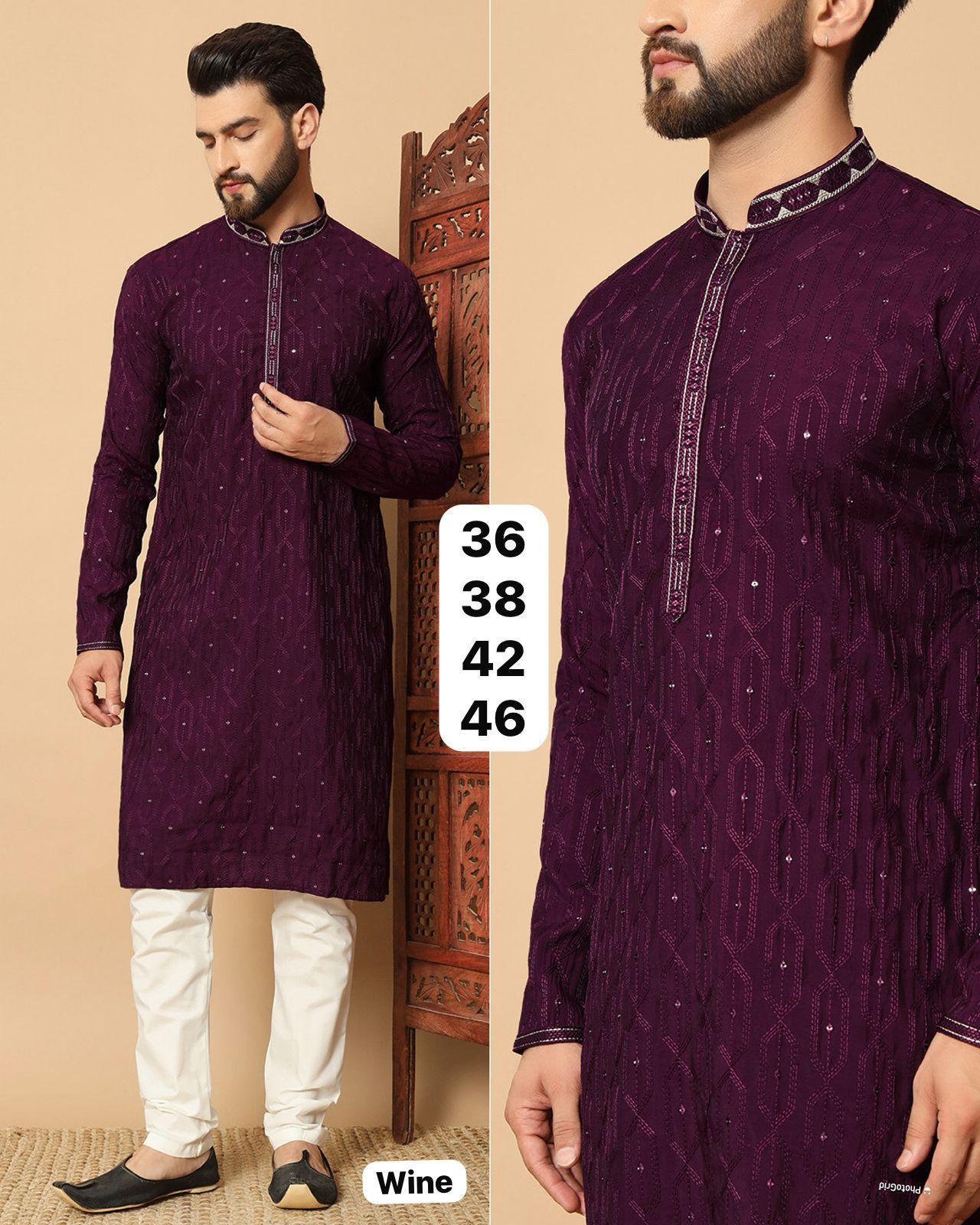 Royal Wine Sequin Kurta — Men's Wear at Trendy Closet, Morrisville NC