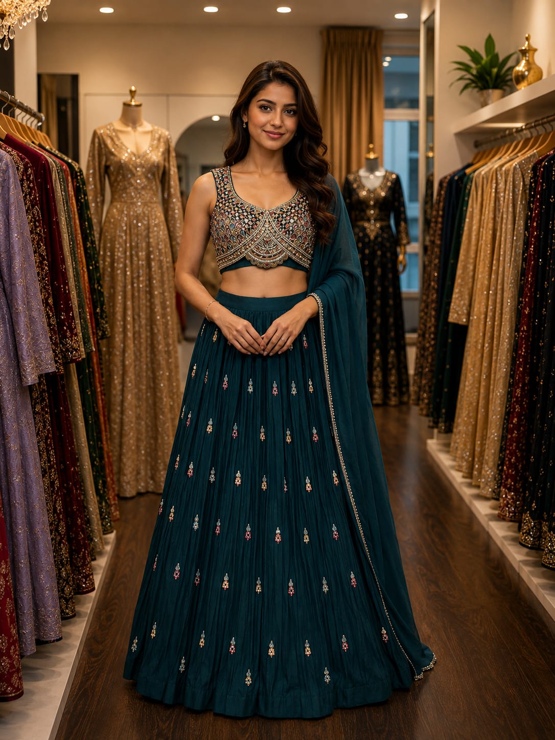 Teal Blossom Lehenga Set — Lehengas at Trendy Closet, Morrisville NC