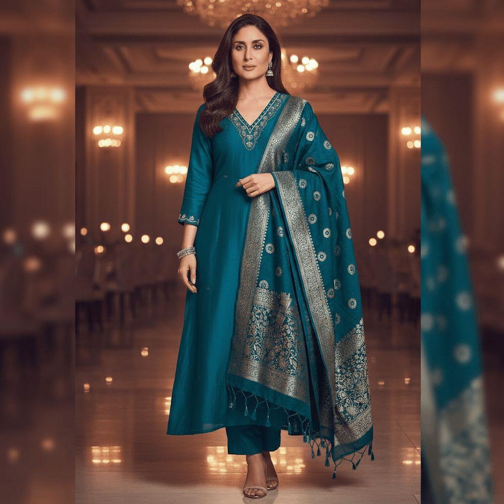 Teal Royale Silk Suit Set — Suit Set at Trendy Closet, Morrisville NC